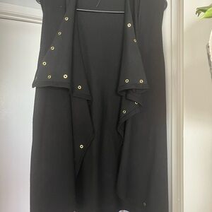 Black Sleeveless Cardigan with Gold Accents